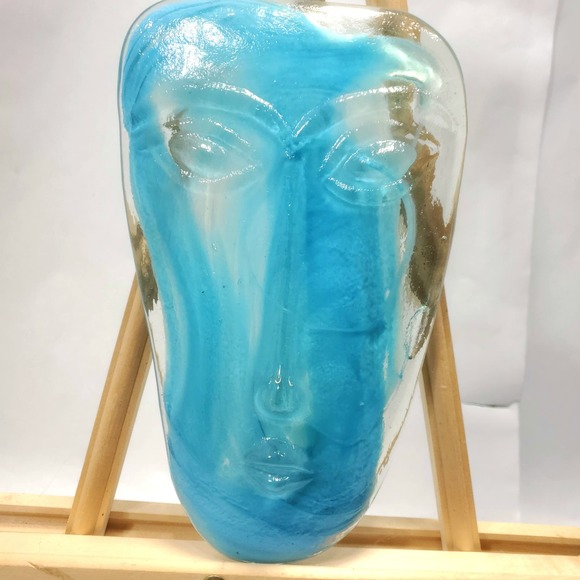 Vintage Art Glass Blue Face Mask - Picture 1 of 3